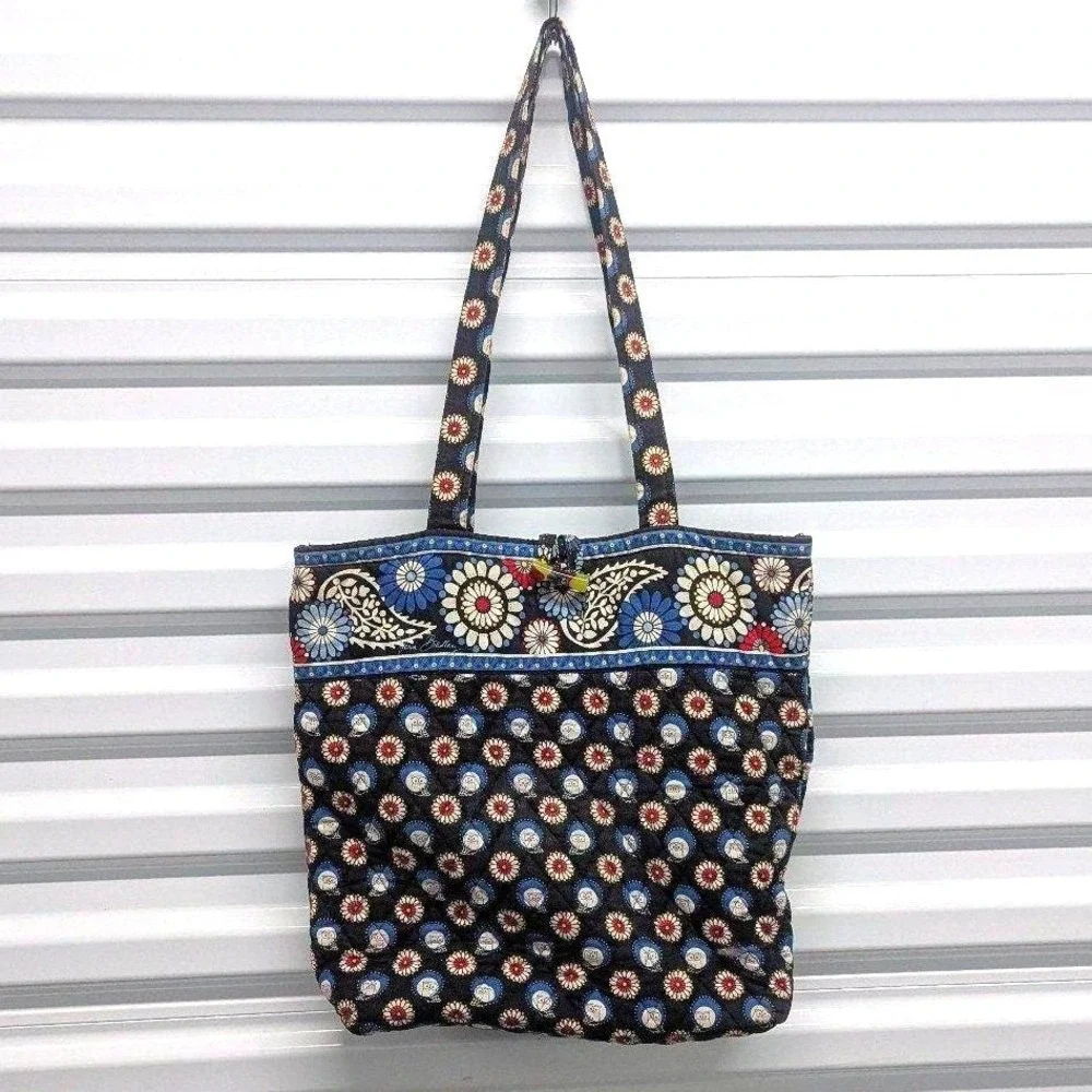 Retired Boho Cottagecore Owl Vera Bradley Quilted Tote Bag Floral Blue Cotton